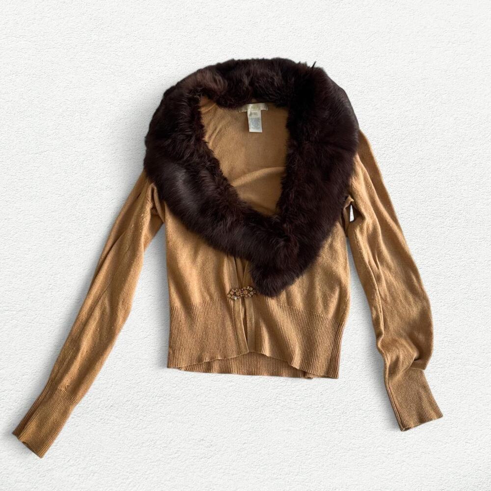 Vintage Design History Fur Trim Cardigan